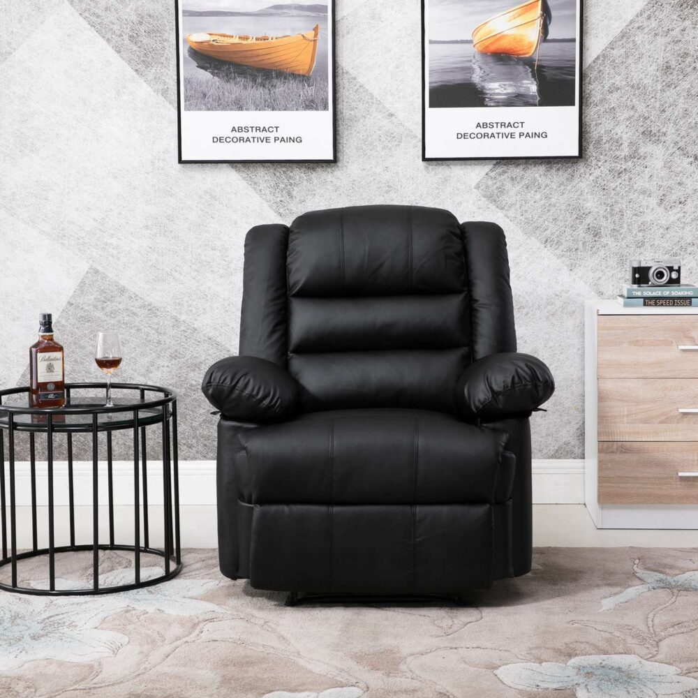 Lisbon Home Lounge Leather Manual Recliner Armchair in Black