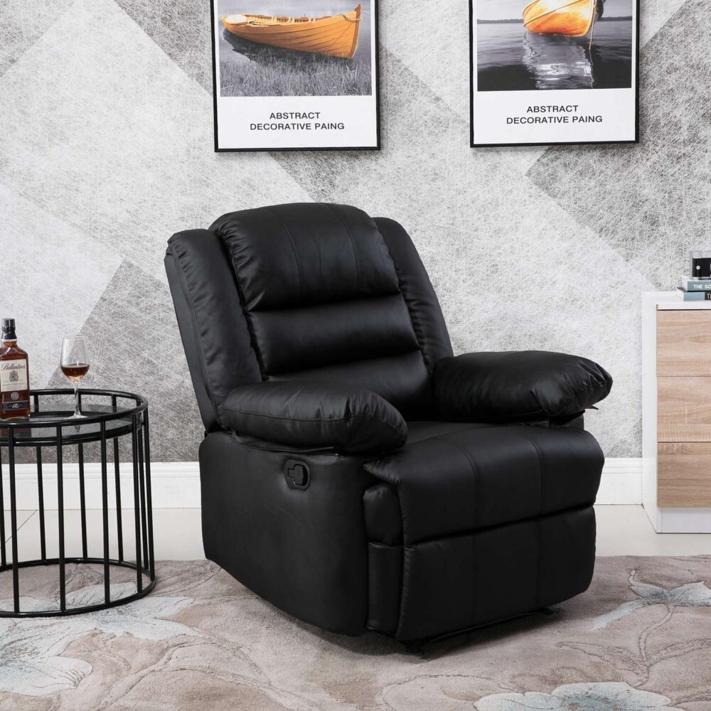 Lisbon Home Lounge Leather Manual Recliner Armchair in Black
