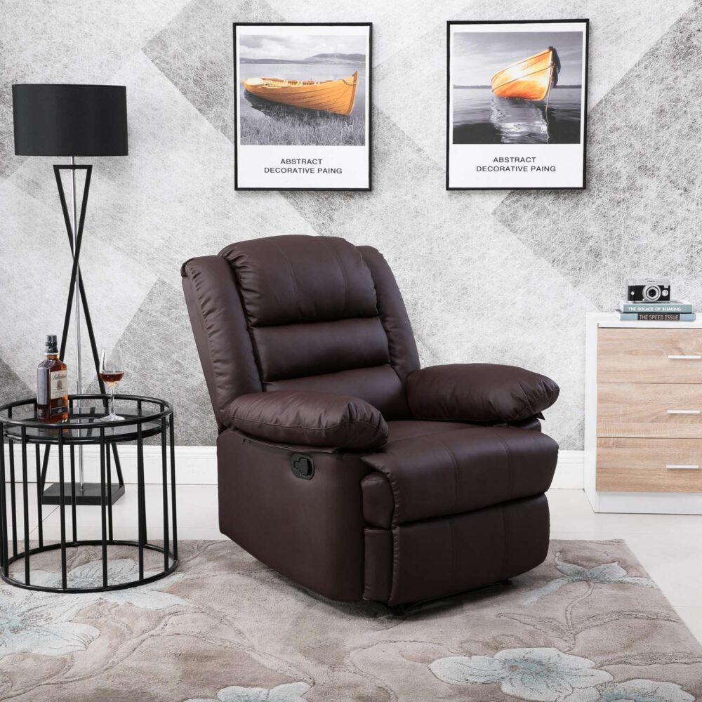 Lisbon Home Lounge Leather Manual Recliner Armchair in Brown