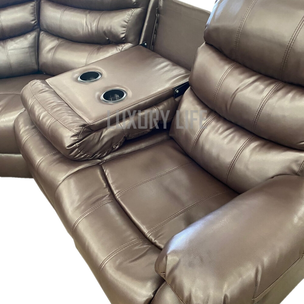 Brown Corner Sofa With Cupholders 1