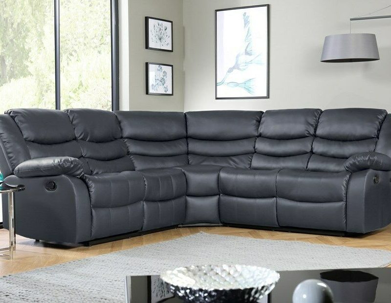Grey Leather Corner Recliner Sofa Luxury Life Furniture