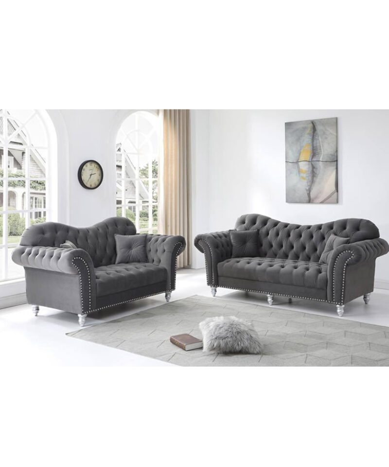 Grey Velvet Sofa 3+2 Seater