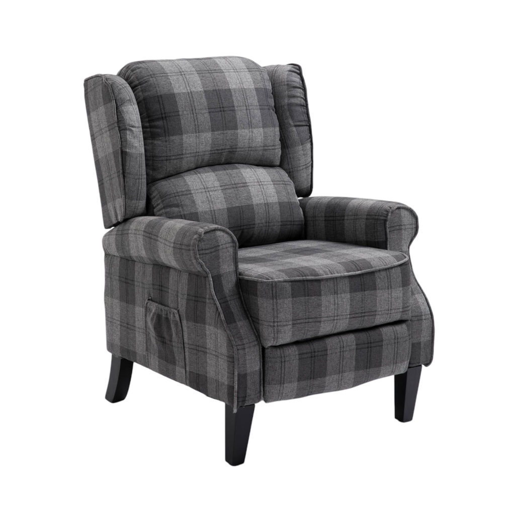 Estonia Push Back Recliner in Grey Tartan