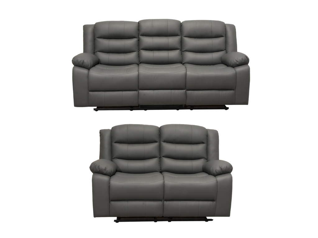 Roma Leather Grey Sofa 3+2 Seater Recliner Sofa in Grey