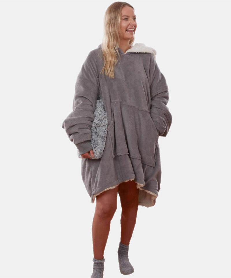 Plush Sherpa Hoodie Blanket-Grey-0-1