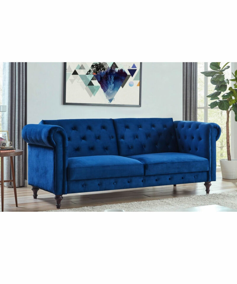 Tuscany Velvet Chesterfield Sofa Bed in Blue