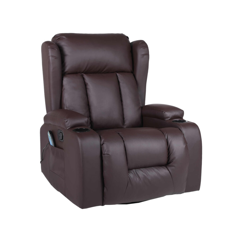 Copenhagan Leather Manual Recliner Armchair with Heat Massager in Brown