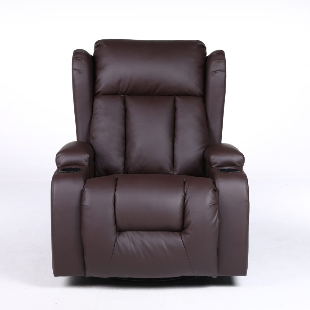 Copenhagan Leather Manual Recliner Armchair with Heat Massager in Brown