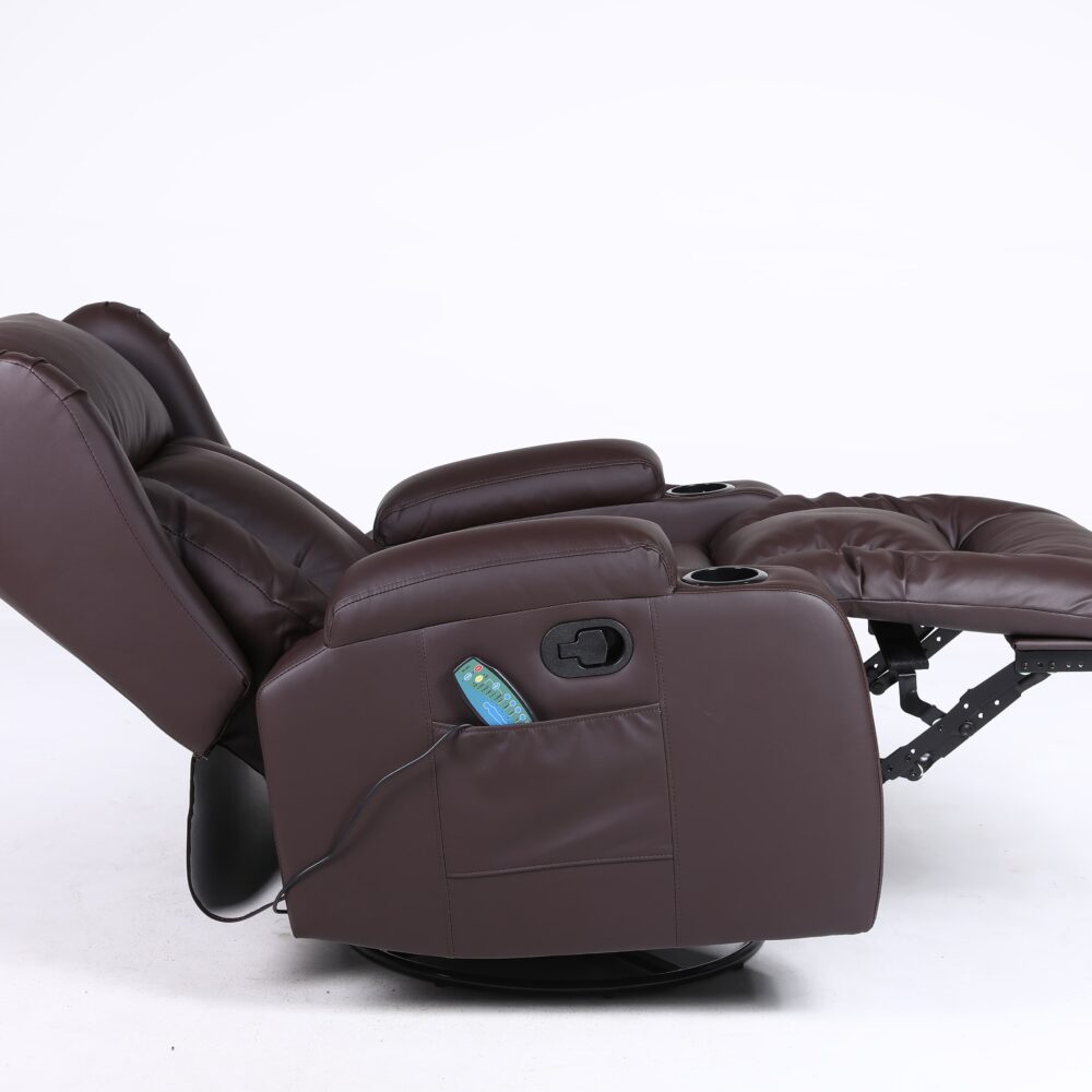 Copenhagan Leather Manual Recliner Armchair with Heat Massager in Brown
