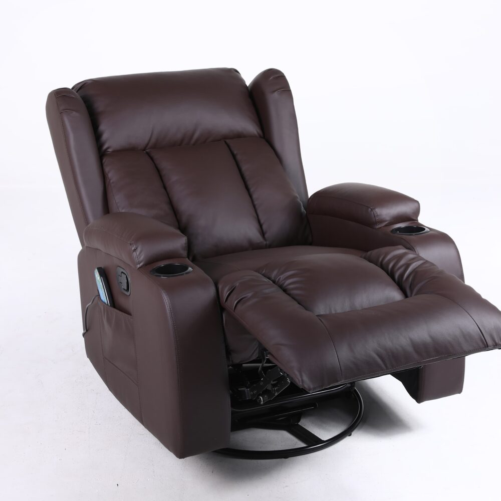 Copenhagan Leather Manual Recliner Armchair with Heat Massager in Brown