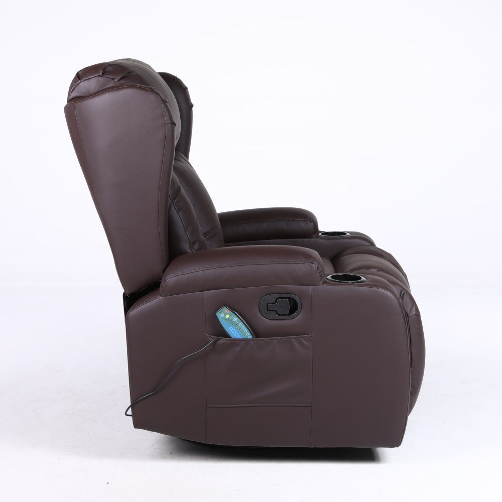Copenhagan Leather Manual Recliner Armchair with Heat Massager in Brown