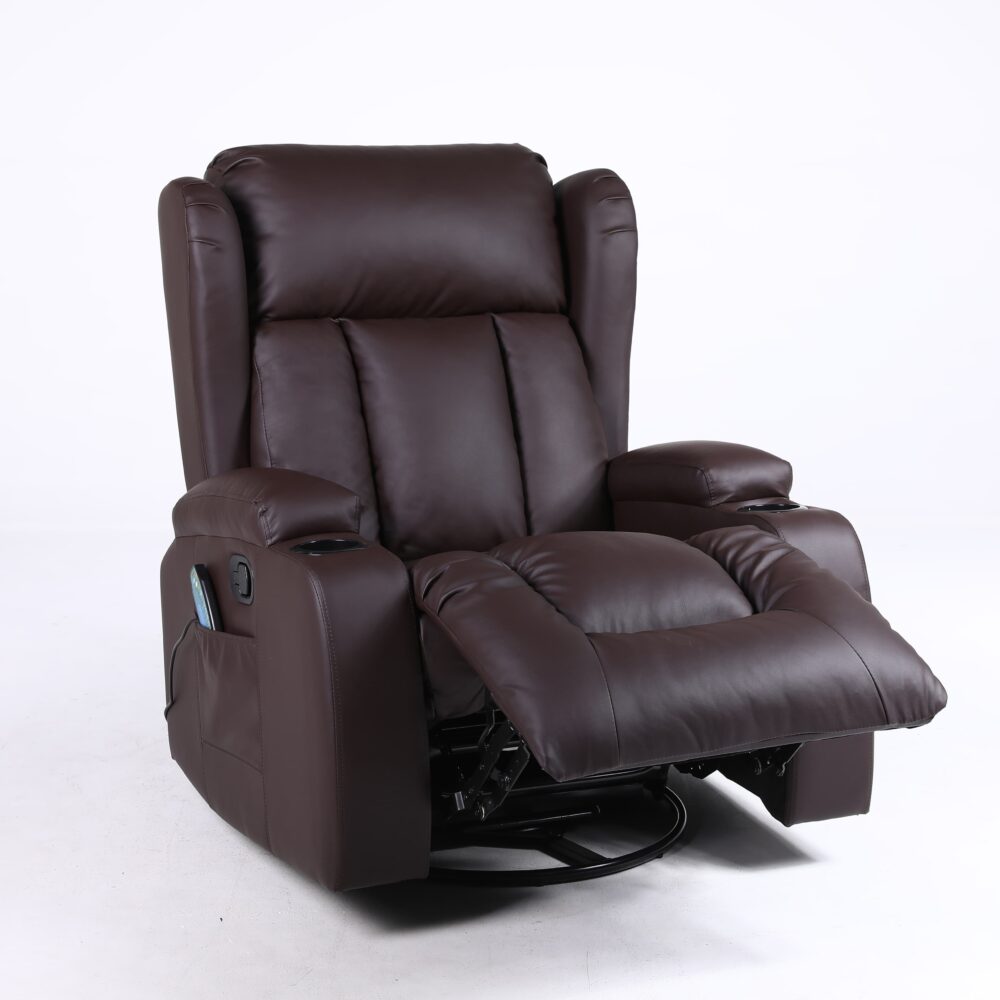 Copenhagan Leather Manual Recliner Armchair with Heat Massager in Brown