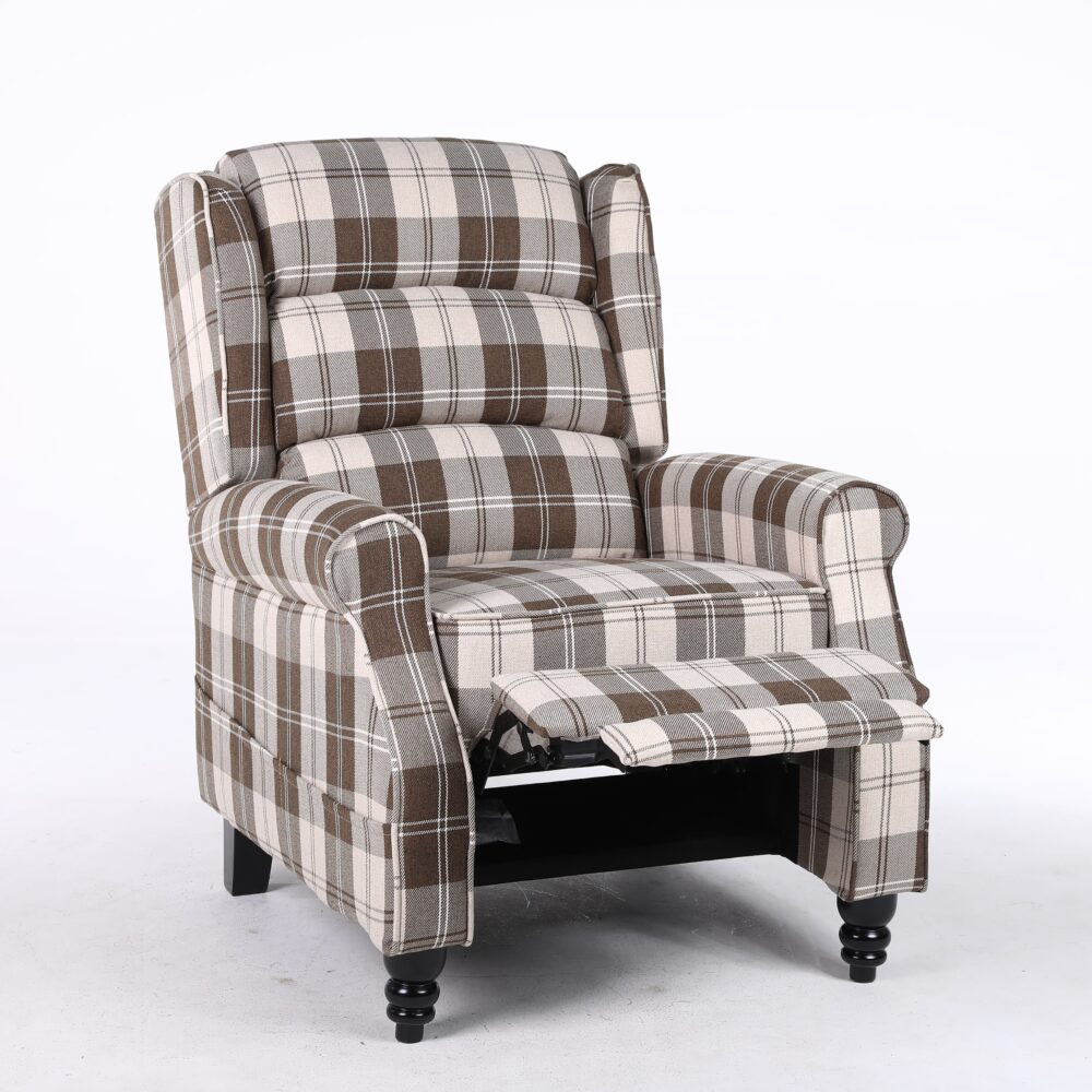 Estonia Pushback Recliner Armchair in Beige Tartan