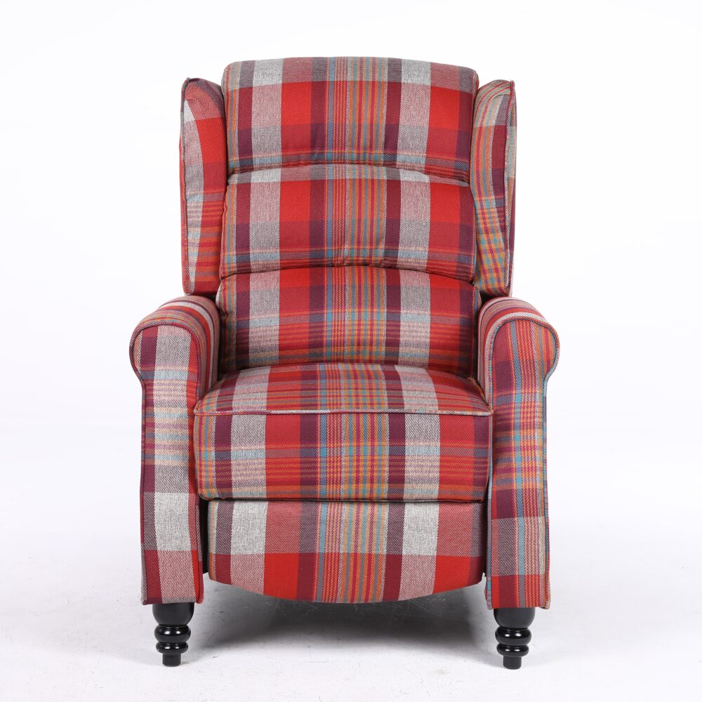 Estonia Fabric Pushback Recliner Armchair in Red Tartan