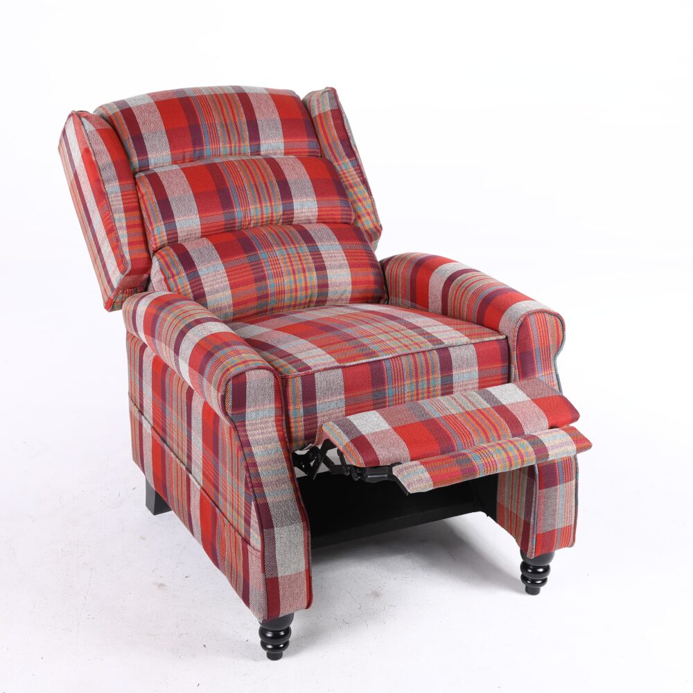 Estonia Fabric Pushback Recliner Armchair in Red Tartan