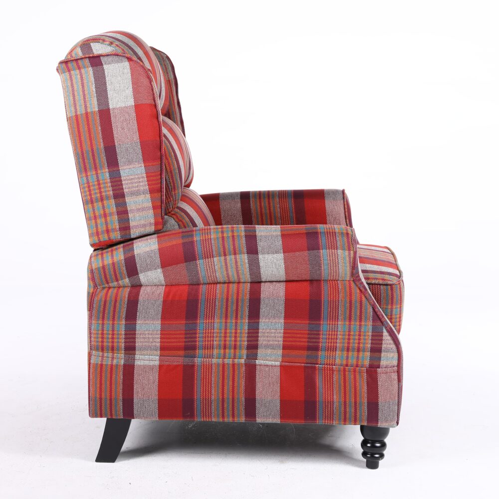 Estonia Fabric Pushback Recliner Armchair in Red Tartan