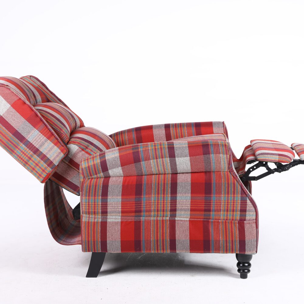 Estonia Fabric Pushback Recliner Armchair in Red Tartan