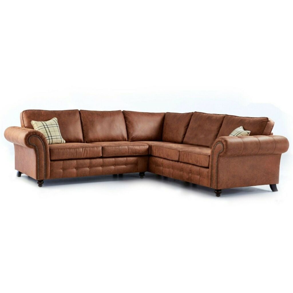 Oakland Suede 4-5 Seater Corner Sofa in Tan Brown Fabric