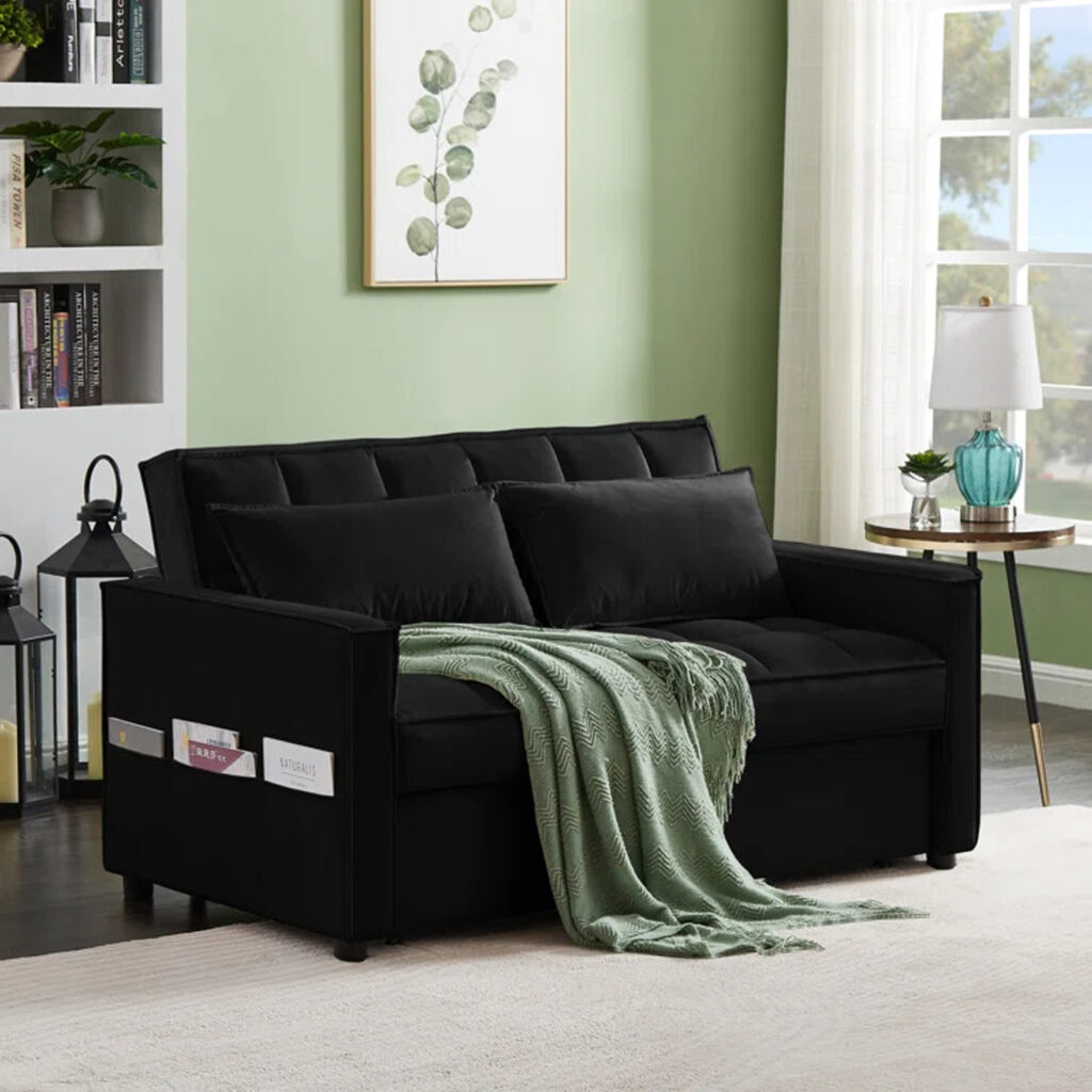Madrid Velvet 2 Seater Pullout Sofa Bed in Black