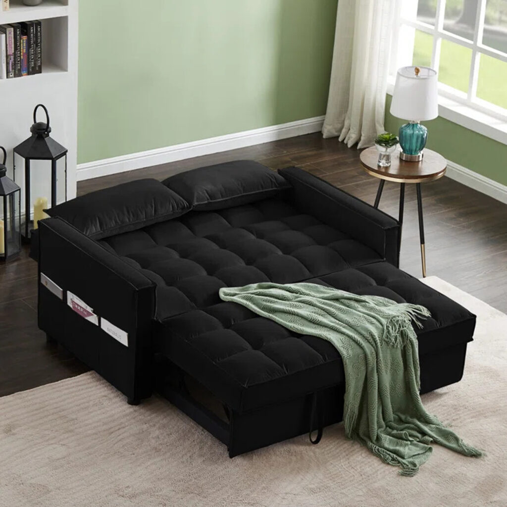Madrid Velvet 2 Seater Pullout Sofa Bed in Black
