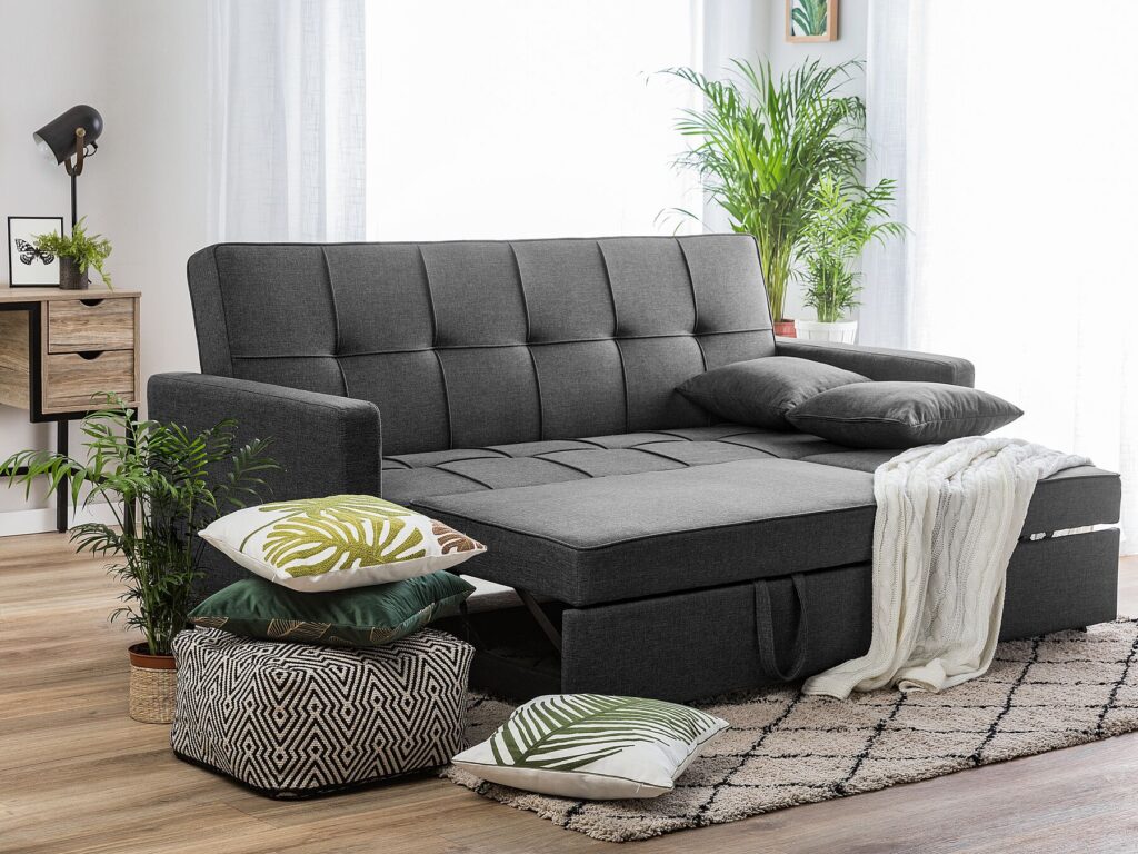 Malthe Linen Fabric 3 Seater Pullout Sofa Bed in Dark Grey