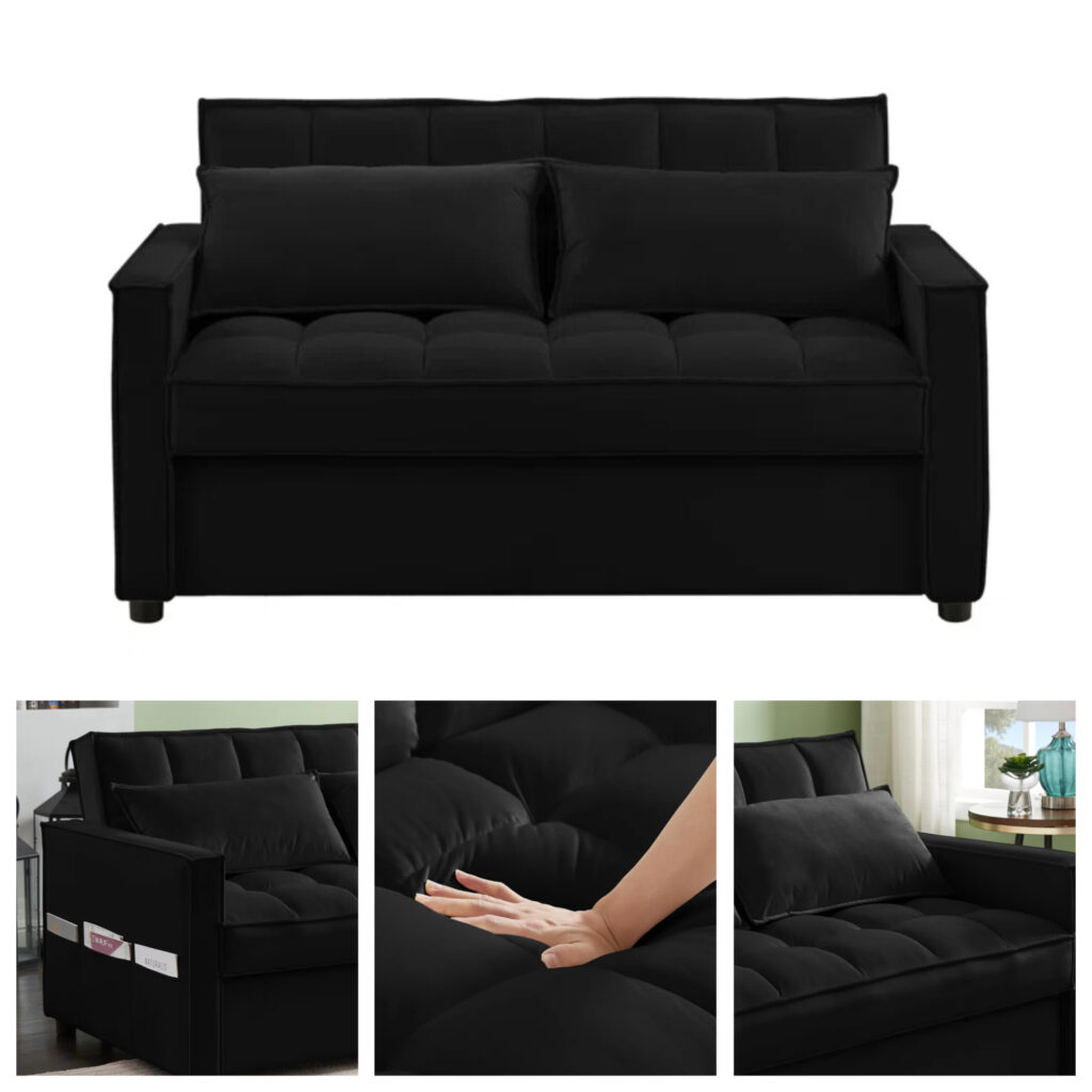 Madrid Velvet 2 Seater Pullout Sofa Bed in Black