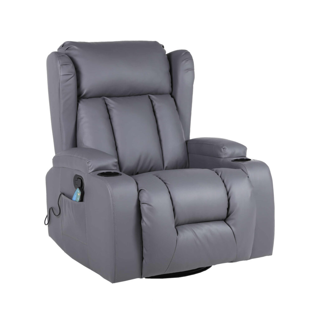 Copenhagan Leather Manual Recliner Armchair with Heat Massager in Grey