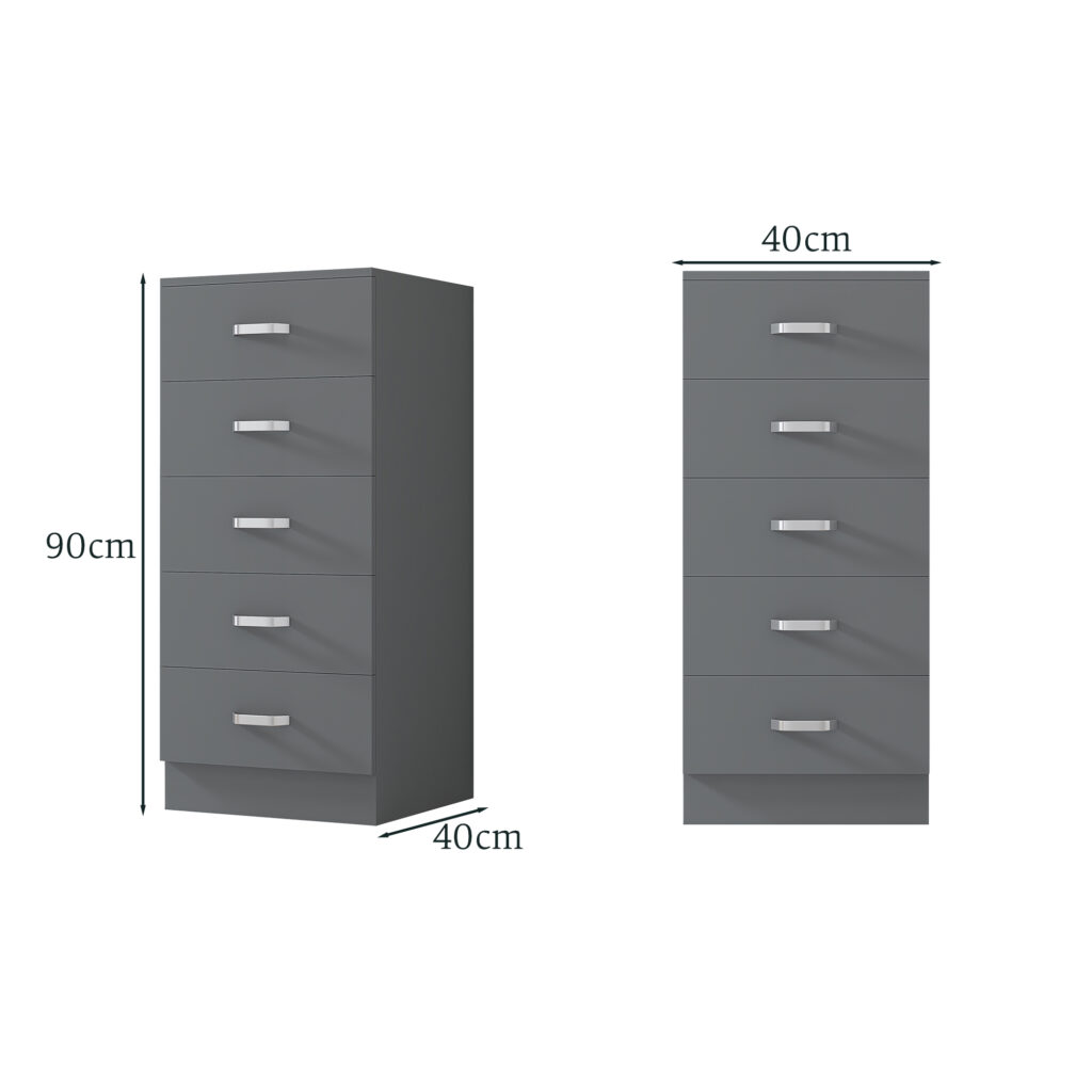 TUNIS MATT GREY 5 DRAWER DIMENSIONS