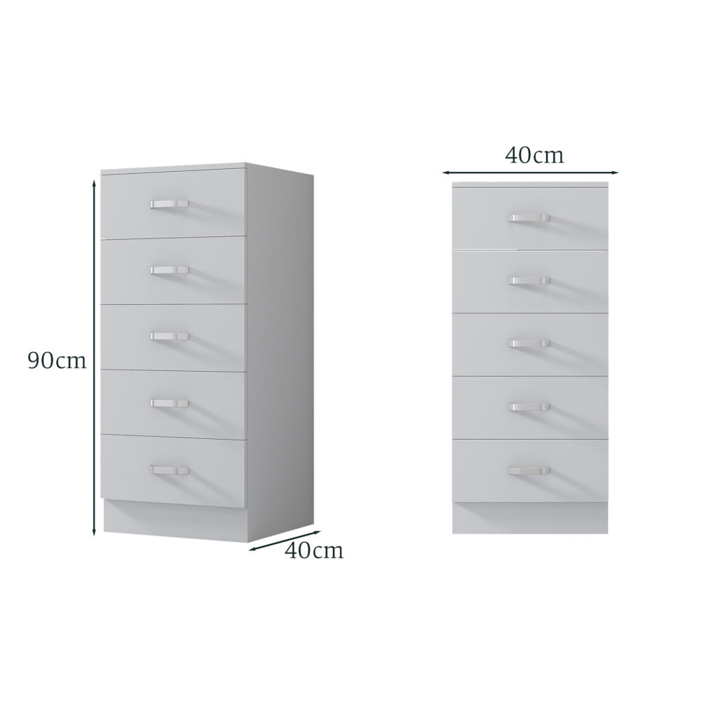 TUNIS MATT WHITE 5 DRAWER DIMENSIONS