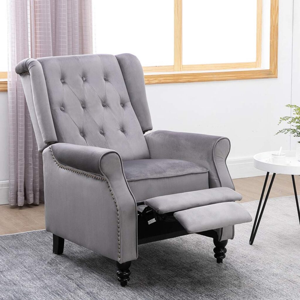 Althorpe Velvet Grey Push Back Recliner Armchair