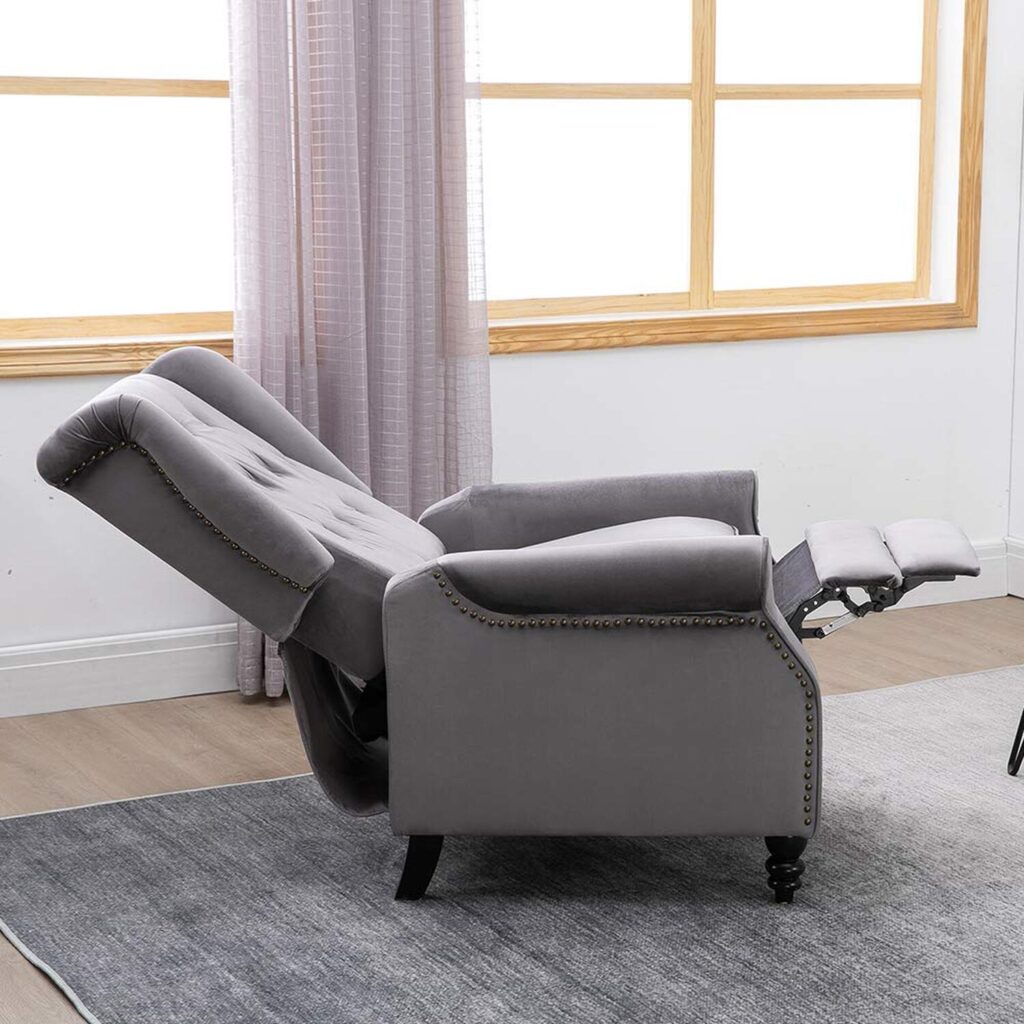 Althorpe Velvet Grey Push Back Recliner Armchair