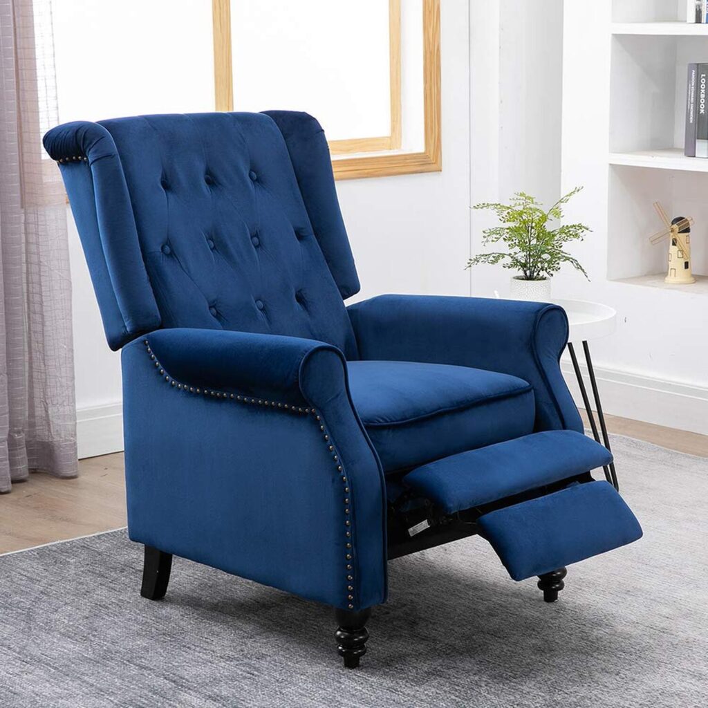Althorpe Velvet Blue Push Back Recliner Armchair