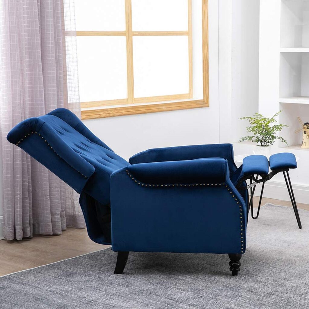 Althorpe Velvet Blue Push Back Recliner Armchair