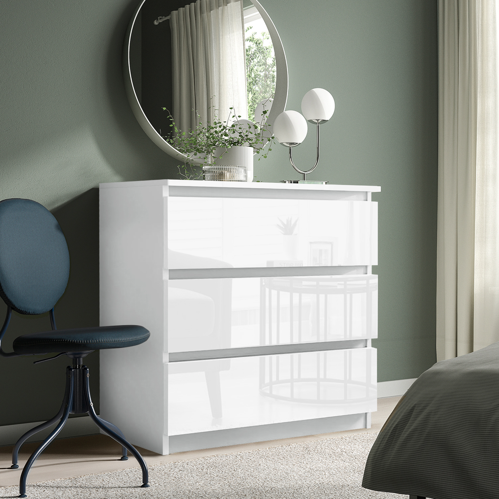 Carlton 3 Drawer Cabinet in Gloss White