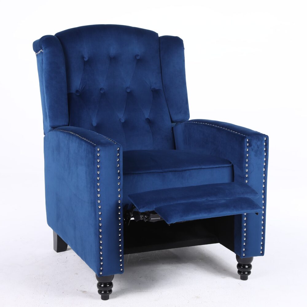 Antwerp Fabric Pushback Recliner Velvet Wingback Armchair in Blue