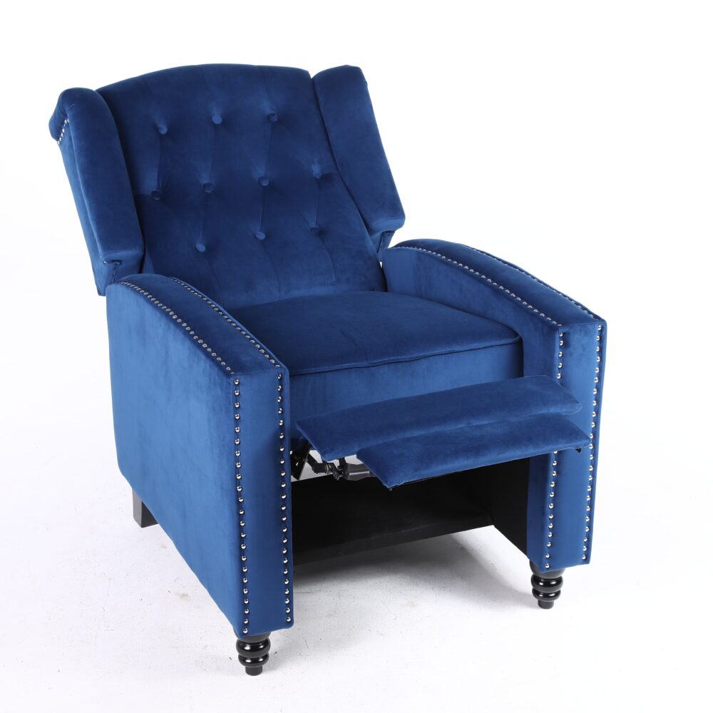 Antwerp Fabric Pushback Recliner Velvet Wingback Armchair in Blue