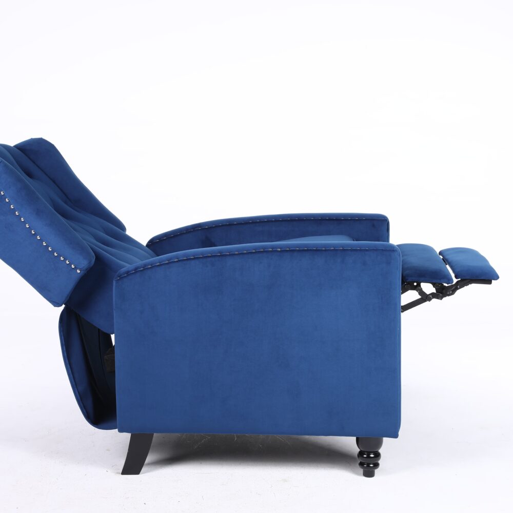 Antwerp Fabric Pushback Recliner Velvet Wingback Armchair in Blue