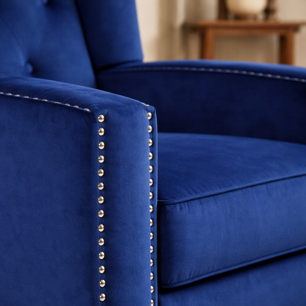 Antwerp Fabric Pushback Recliner Velvet Wingback Armchair in Blue