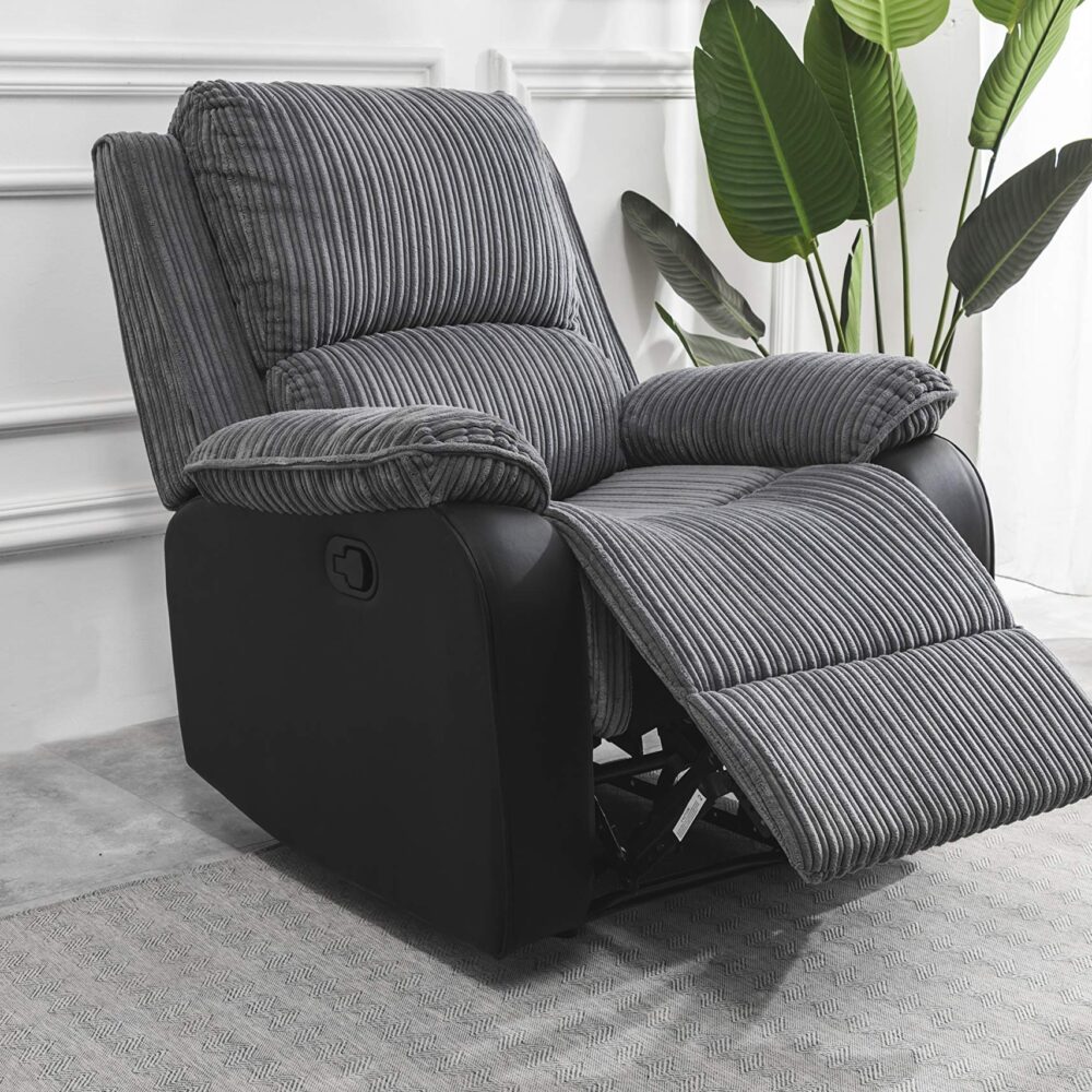 Preston Jumbo Cord Manual Recliner Armchair in Grey