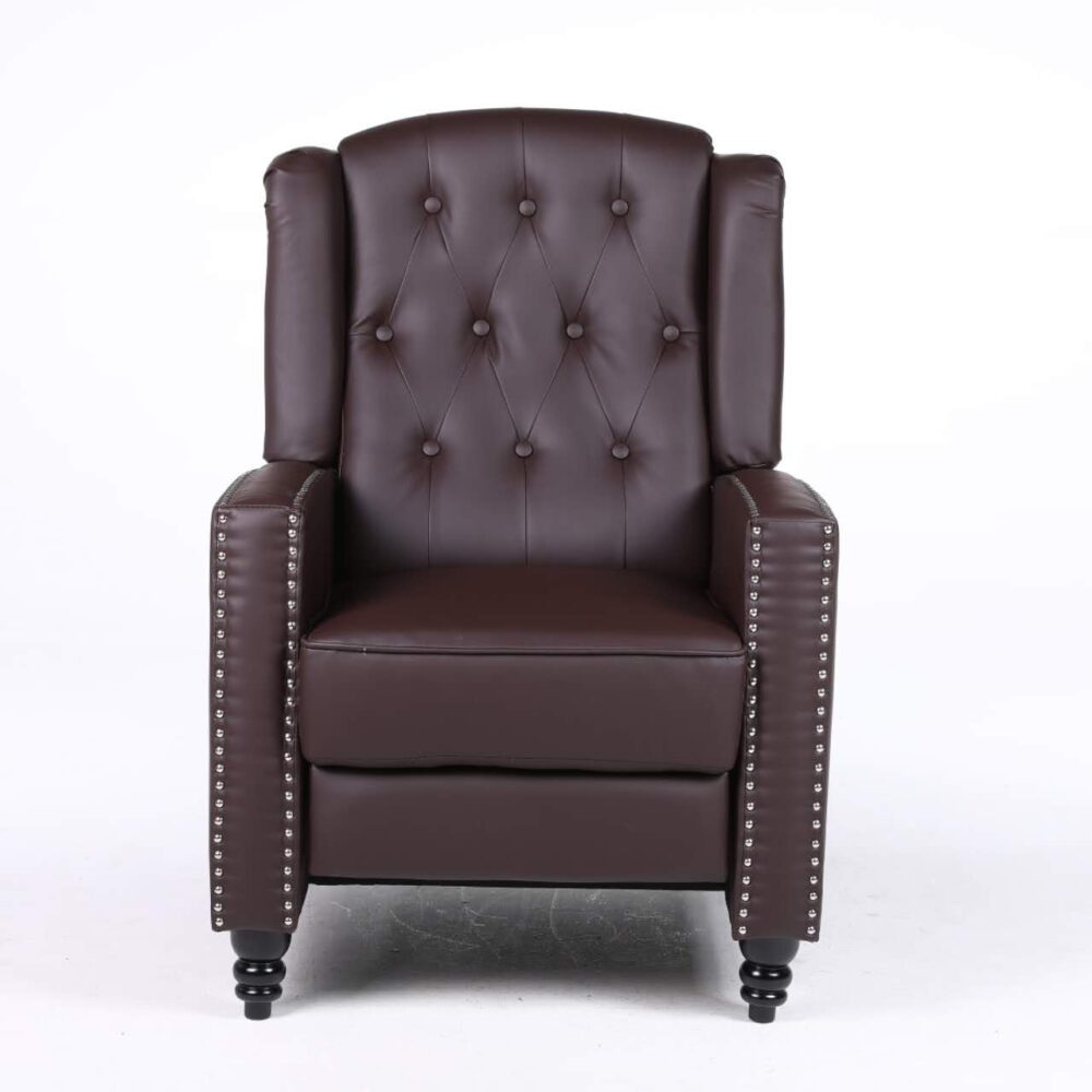 Antwerp Fabric Pushback Leather Wingback Recliner Armchair in Brown