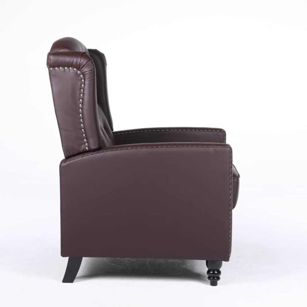 Antwerp Fabric Pushback Leather Wingback Recliner Armchair in Brown