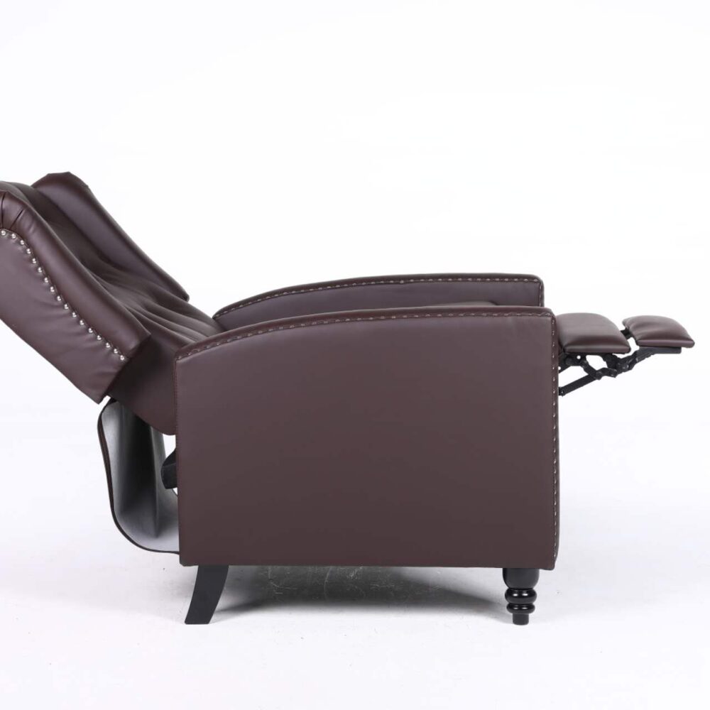 Antwerp Fabric Pushback Leather Wingback Recliner Armchair in Brown