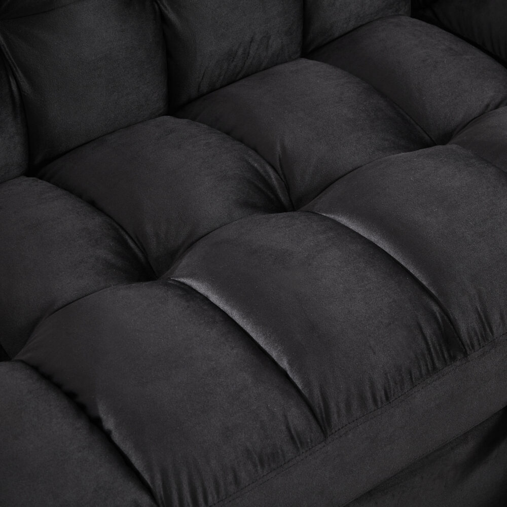 Madrid Velvet 3 Seater Pullout Sofa Bed in Black with Reversible Storage Chaise