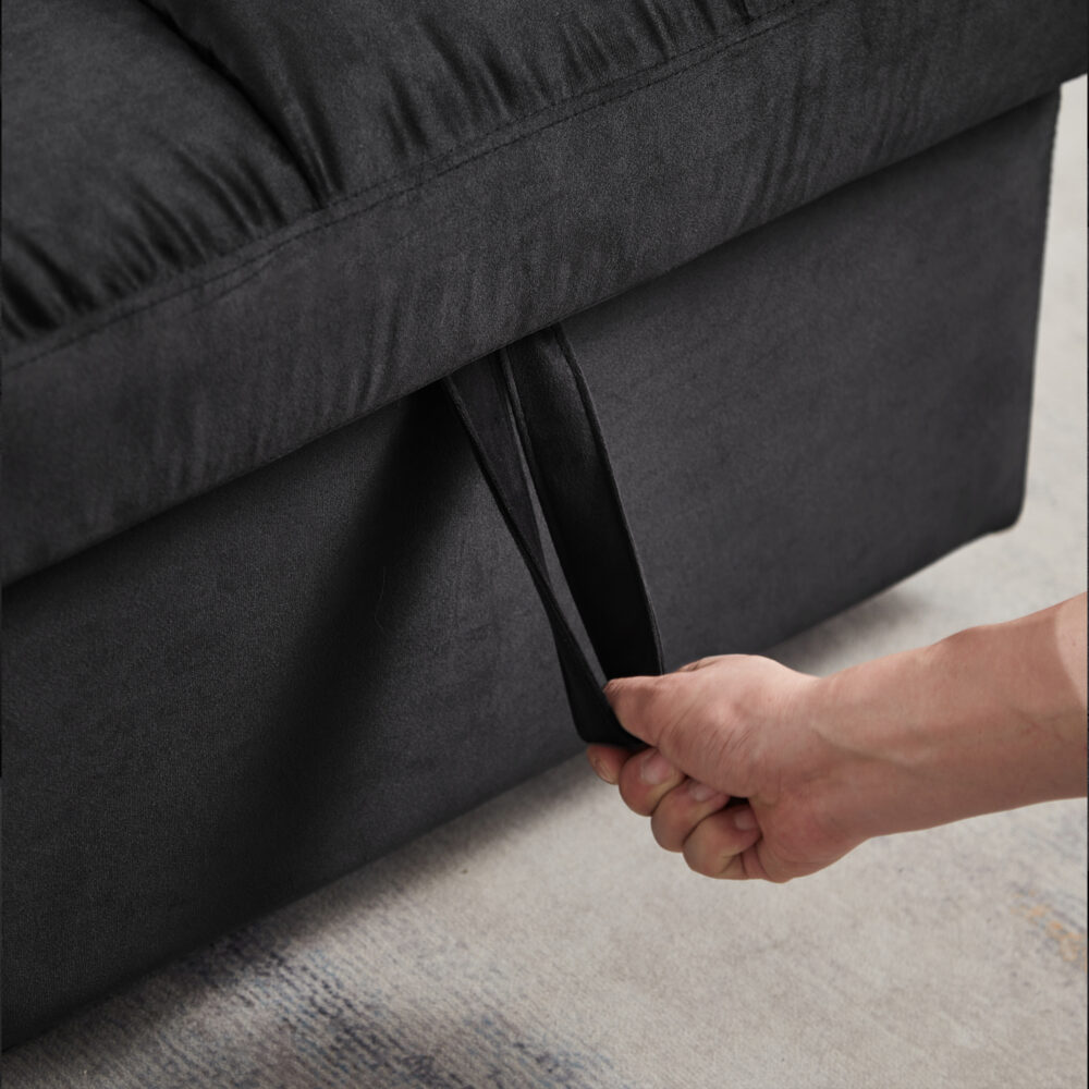 Madrid Velvet 3 Seater Pullout Sofa Bed in Black with Reversible Storage Chaise