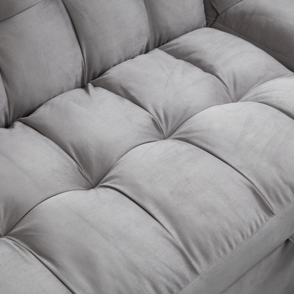 Madrid Velvet 3 Seater Pullout Sofa Bed in Grey with Reversible Storage Chaise