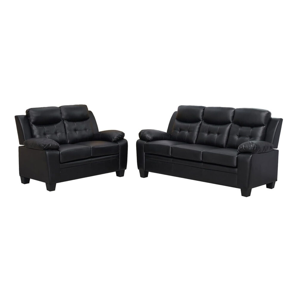 Aura Leather 3+2 Seater Sofa in Black