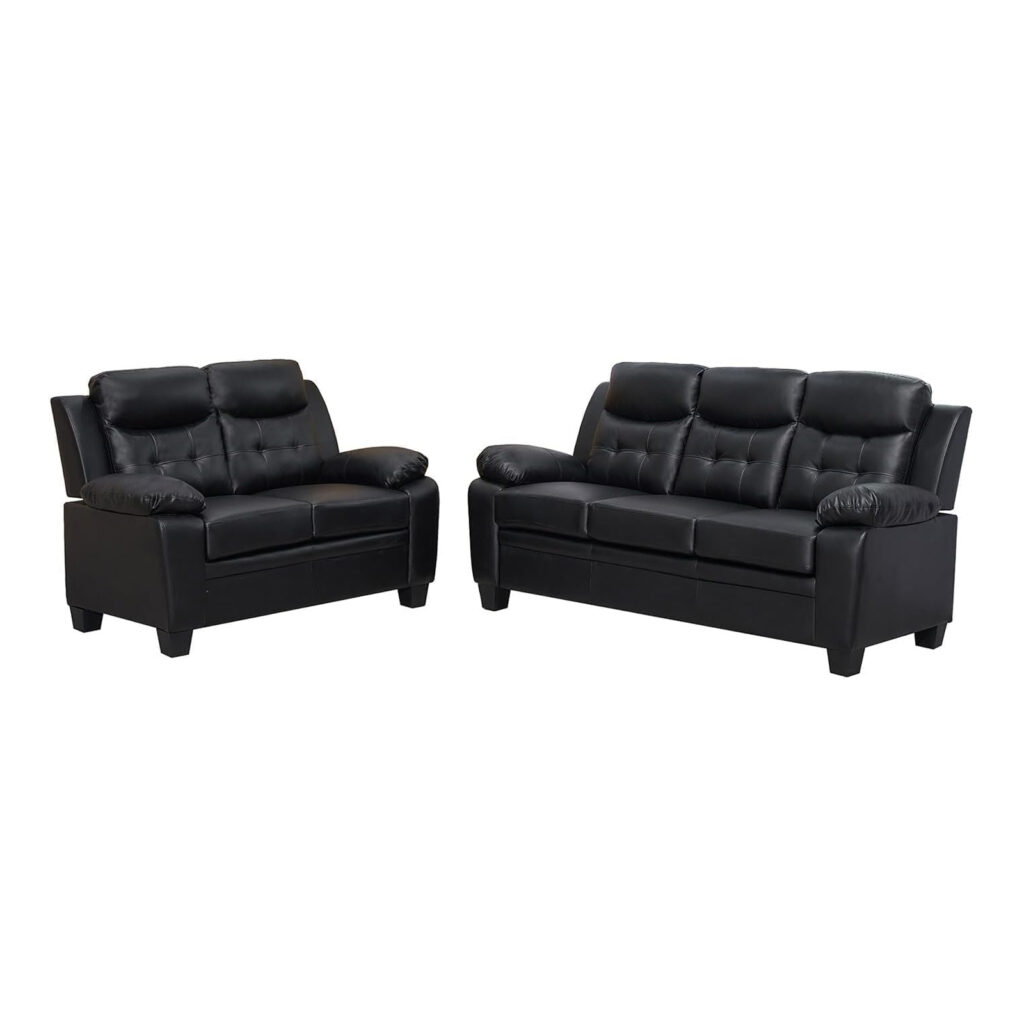 Aura Leather 3+2 Seater Sofa in Black
