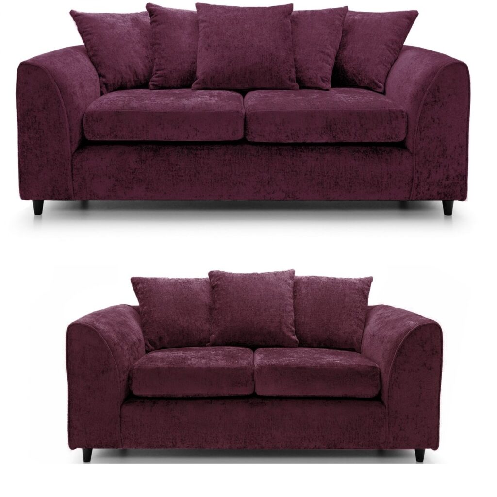 Dylan Chenille 3+2 Seater Fabric Sofa in Aubergine