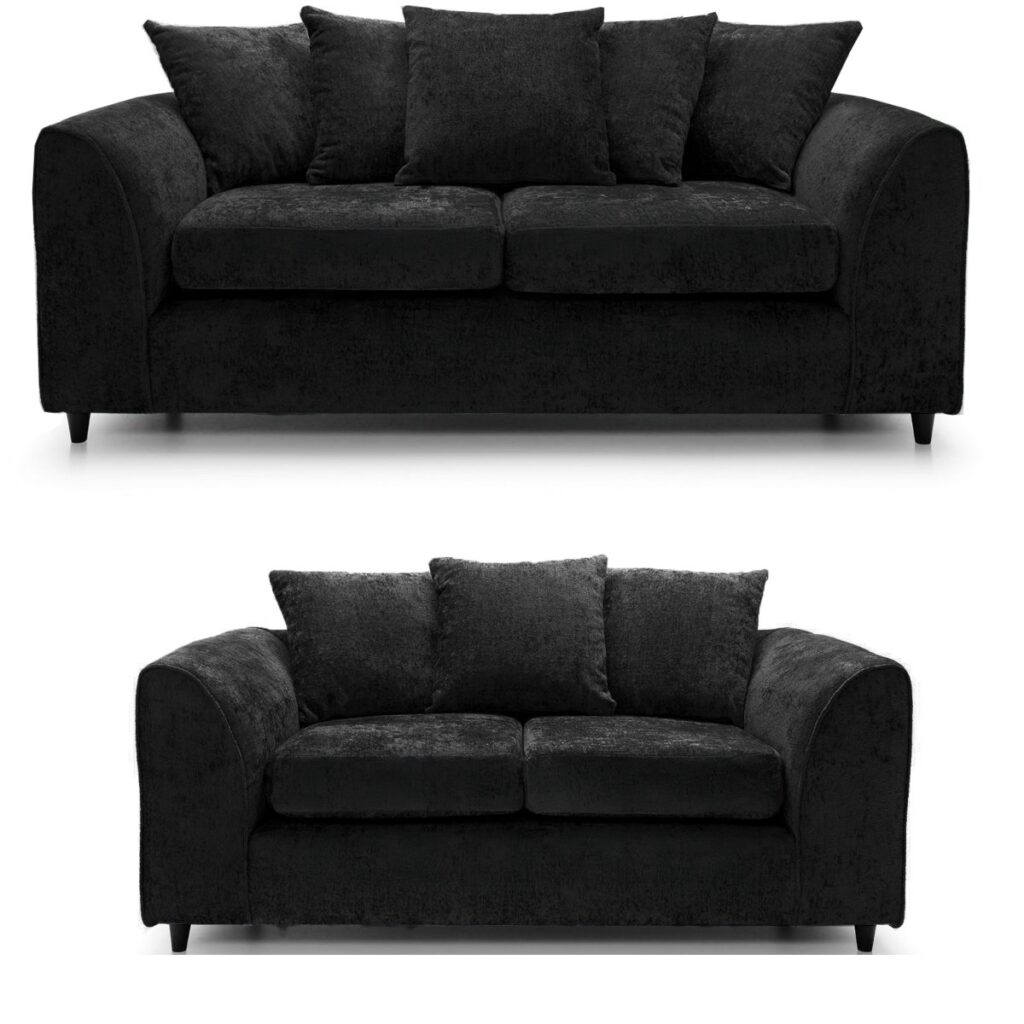 Dylan Chenille 3+2 Seater Fabric Sofa in Black