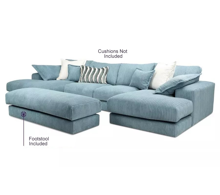 Rest Jumbo Cord Fabric Double Ended Chaise Sofa with Footstool in Sky Blue